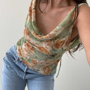 Eleanor Backless Cowl Back Sage Green Floral Top